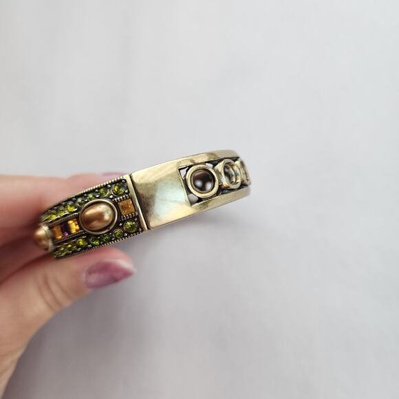 Heidi Daus Bangle Bracelet Hinge Old Gold Bronze Cognac Pearl Everyday elegance - Picture 6 of 12